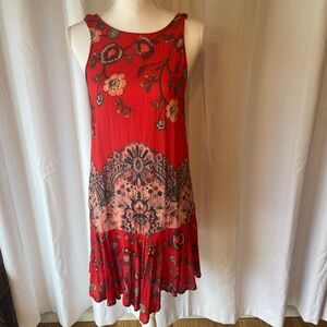 FREE PEOPLE, SZ Sm, red print, tunic or mini dress, EUC.
